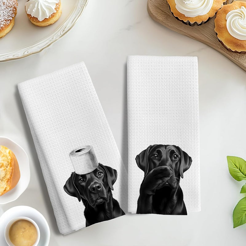 LUKIPOM Funny Black Labrador Retriever Hand Towels for Bathroom Decor Set of 2, Black Lab Gifts,Dog Mom Gifts, Dog Bathroom Decor, Funny Kitchen Towels, 16x24 Inches - Image 5